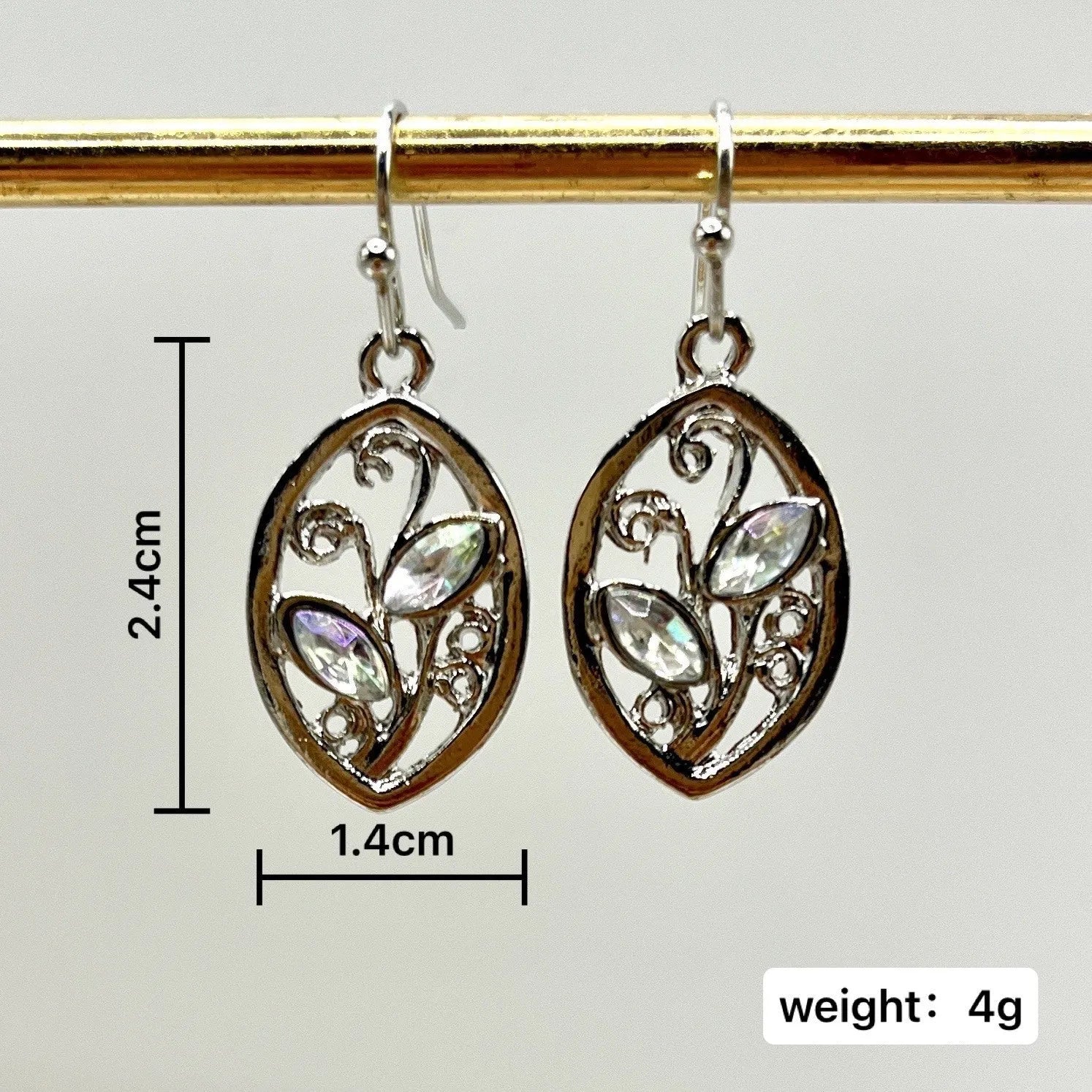 Silver leaf earrings with embedded colourful moonstones for women