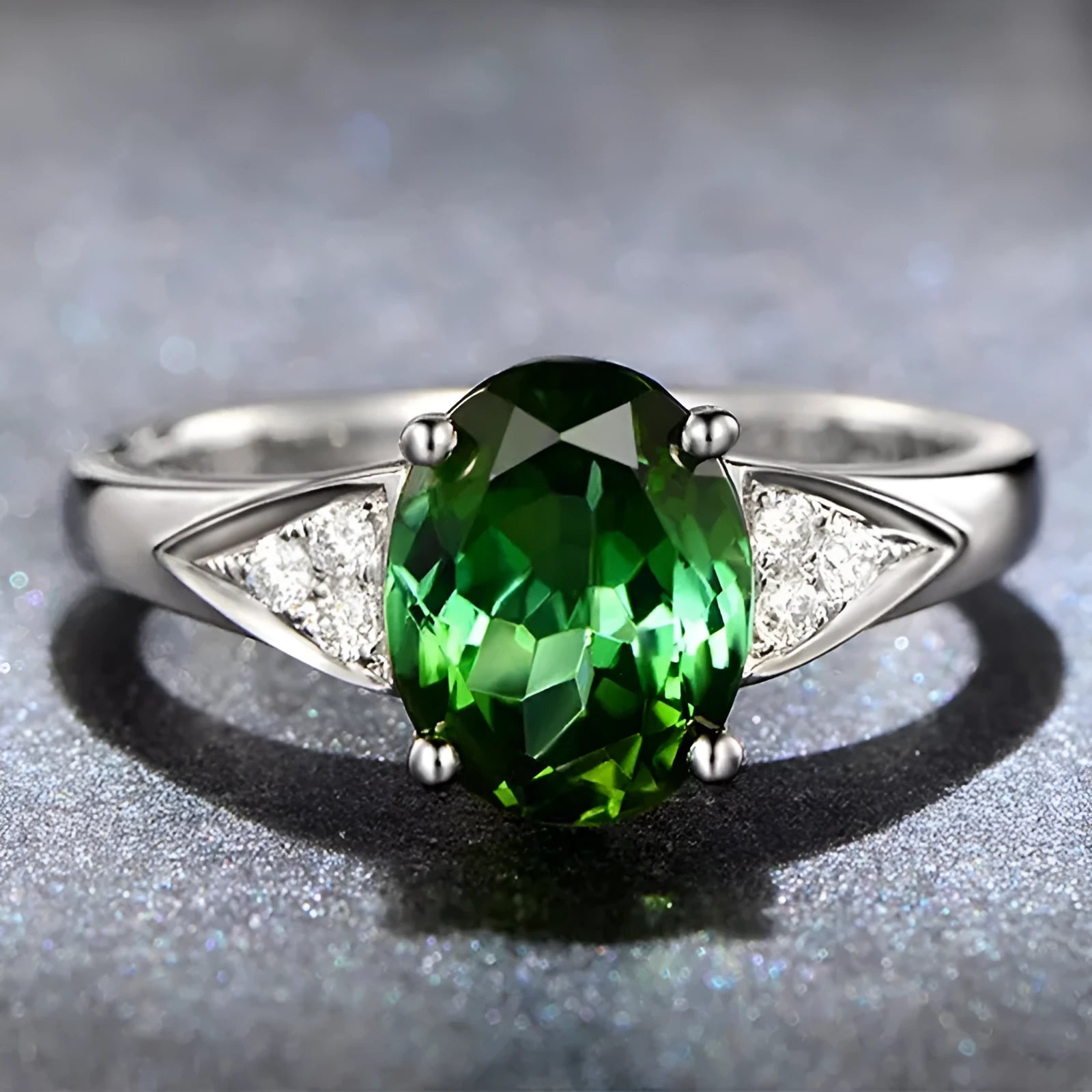 Close-up of a women's court-style silver-toned ring with an inlaid red natural zircon stone cut in a heart shape.