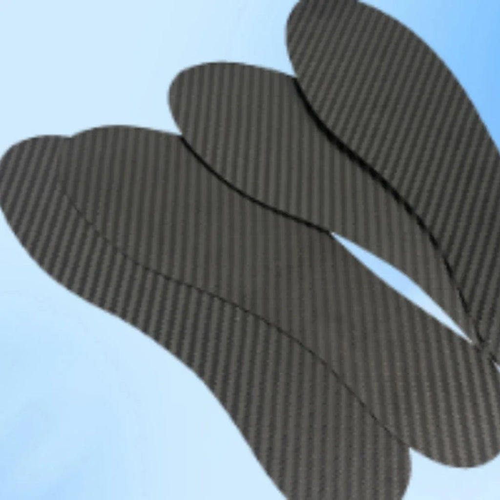 3K carbon fibre full palm running insoles for shock absorption in black, showing three thickness options