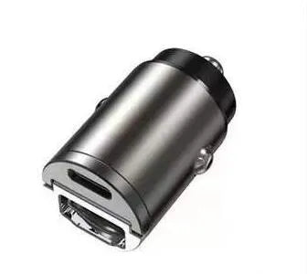 Black mini 30W car cigarette lighter charger with USB-C port for PD and QC fast charging