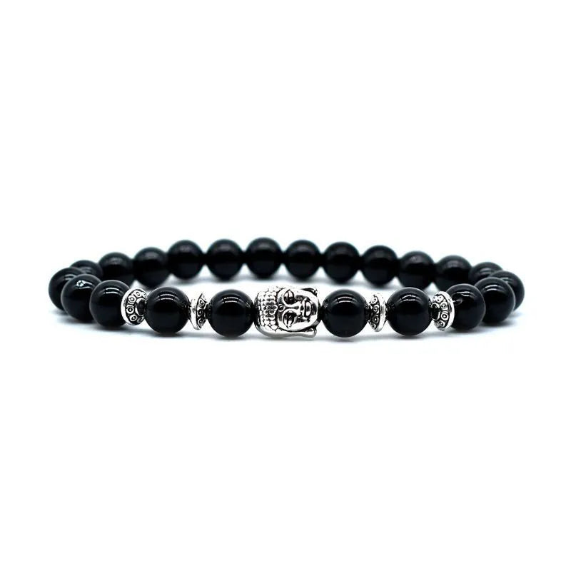 Handmade unisex bracelet with a large 19mm Buddha head bead in Tiger Eye stone.