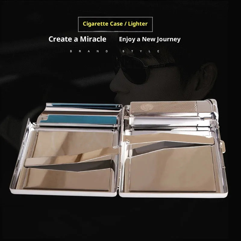 Leather cigarette case with windproof metal lighter, DH-8923 model, modern simplicity style