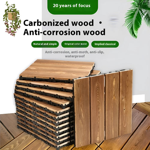 Square camphor pine wood flooring tile in a modern style for balcony or indoor use.