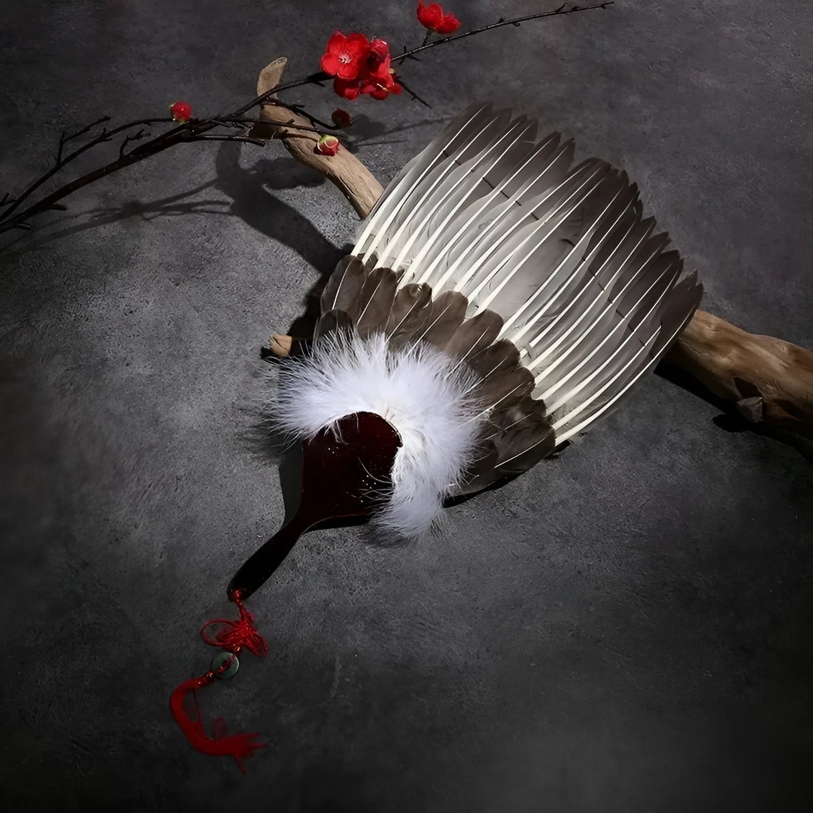 Handmade three-layer feather craft fan 33cm Zhuge Liang style with feather layers