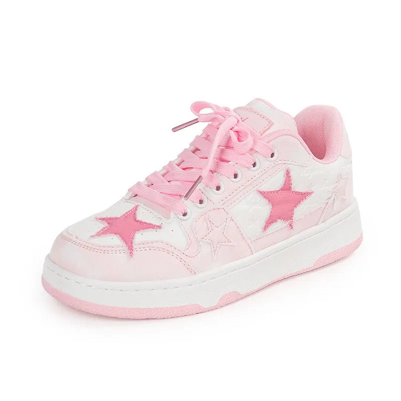 Denim skateboard shoes with round toe and leather stitching in black, green, or pink colours