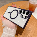 Acrylic silicone magnetic suction phone case for Samsung Galaxy S24 in cool black with frosted finish