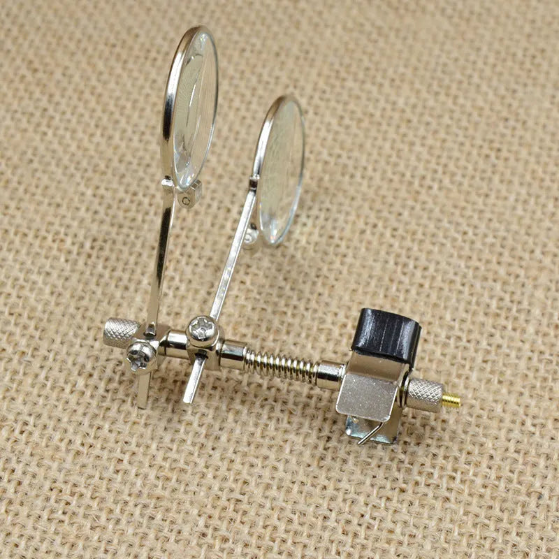 Reading glasses mirror clip attachment with metal bracket and glass lenses for hands-free use