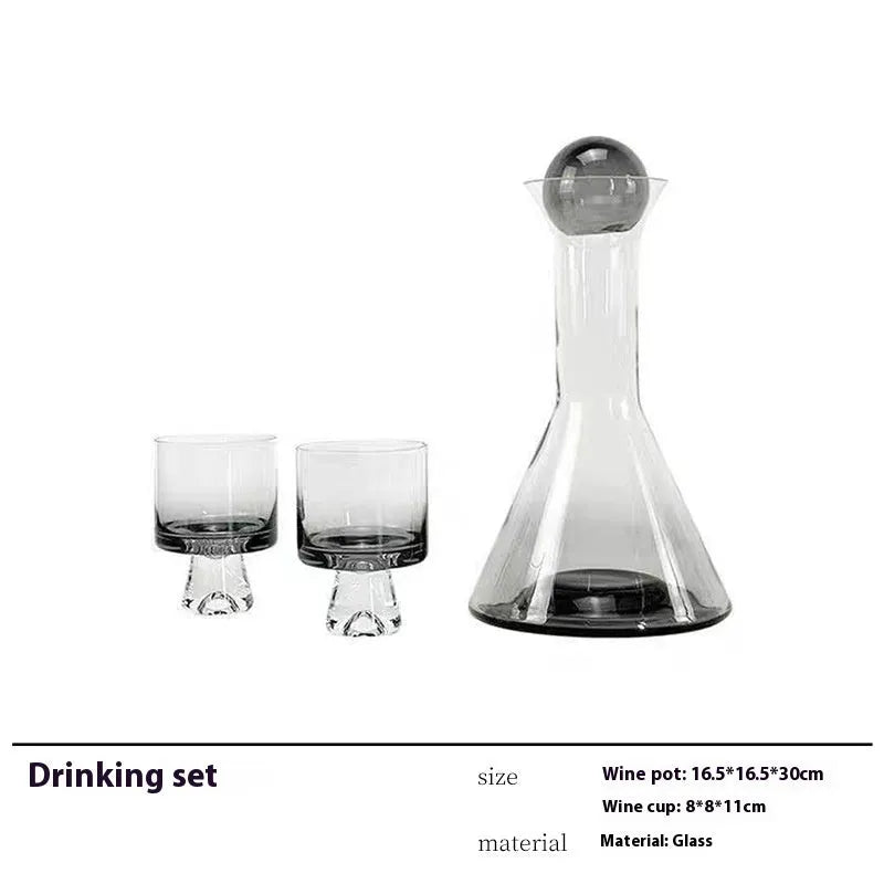 Glass wine accessory set with ice bucket, plates, whisky bottles and stainless steel ornaments in modern simple style