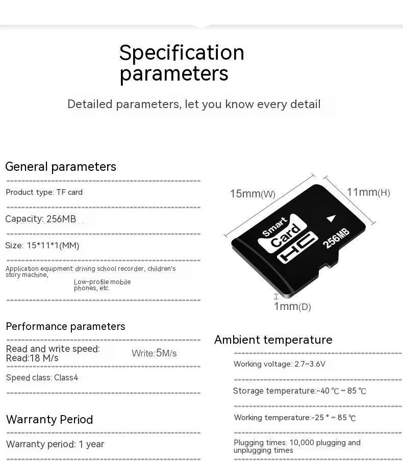 256MB TF memory card with integrated mini speaker, 11mm by 15mm size.