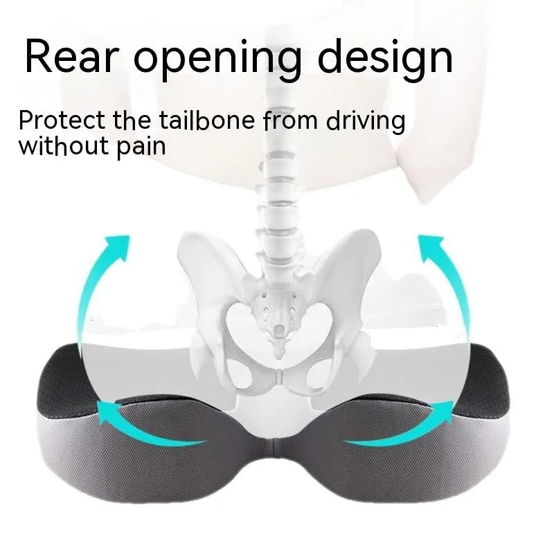 Curved wedge seat cushion for tailbone support in car, shown in beige colour with memory foam interior