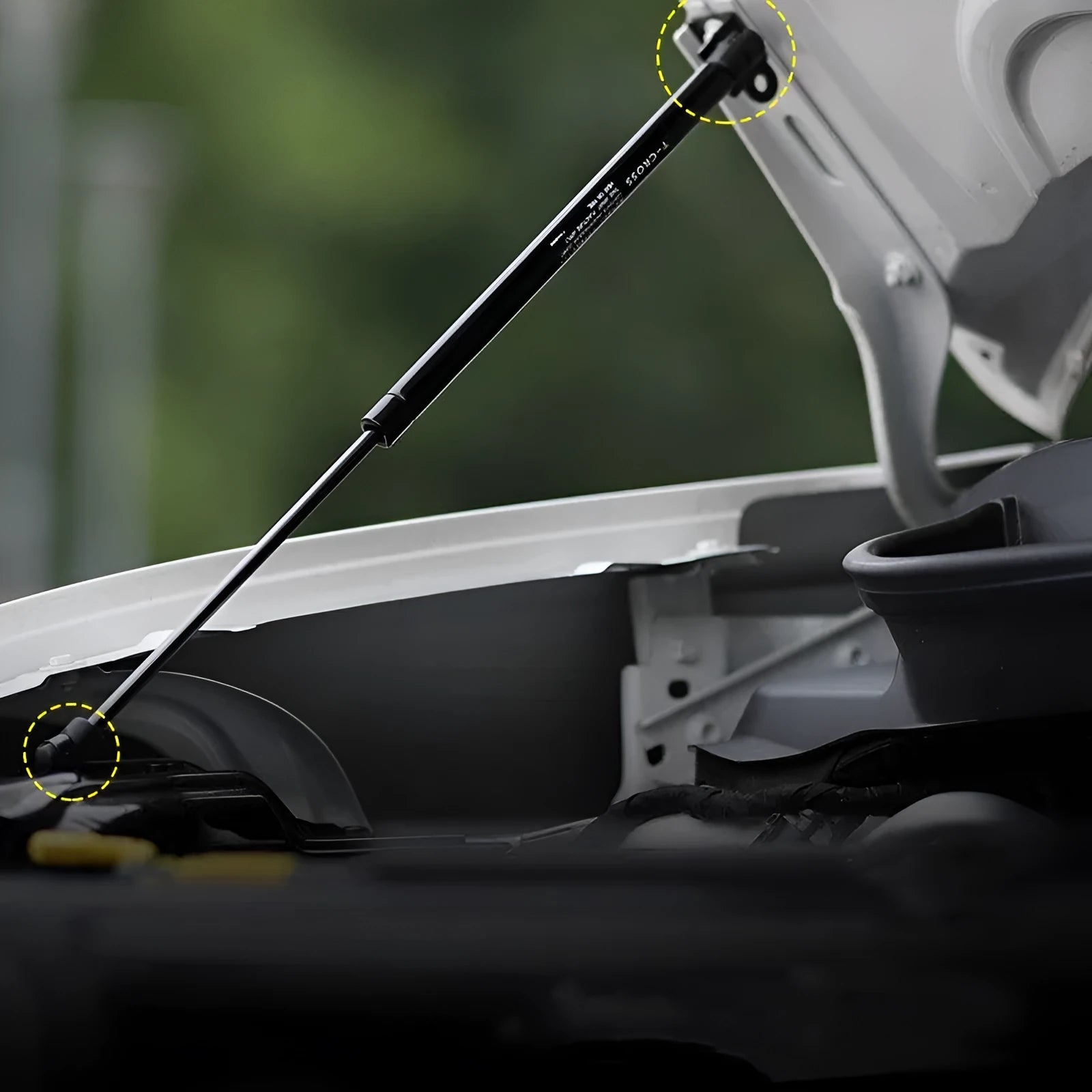 Black automotive engine hood hydraulic support rod for Mazda CX5 with mounting fittings