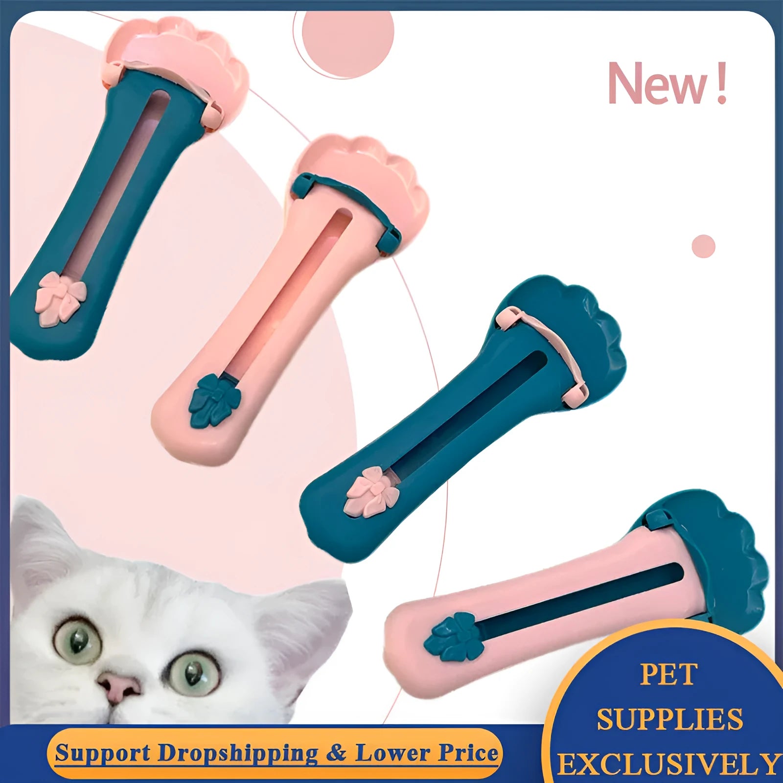 Green and pink pet feed spoon with extrusion design and squeezer feeder function for cat treats and liquid foods