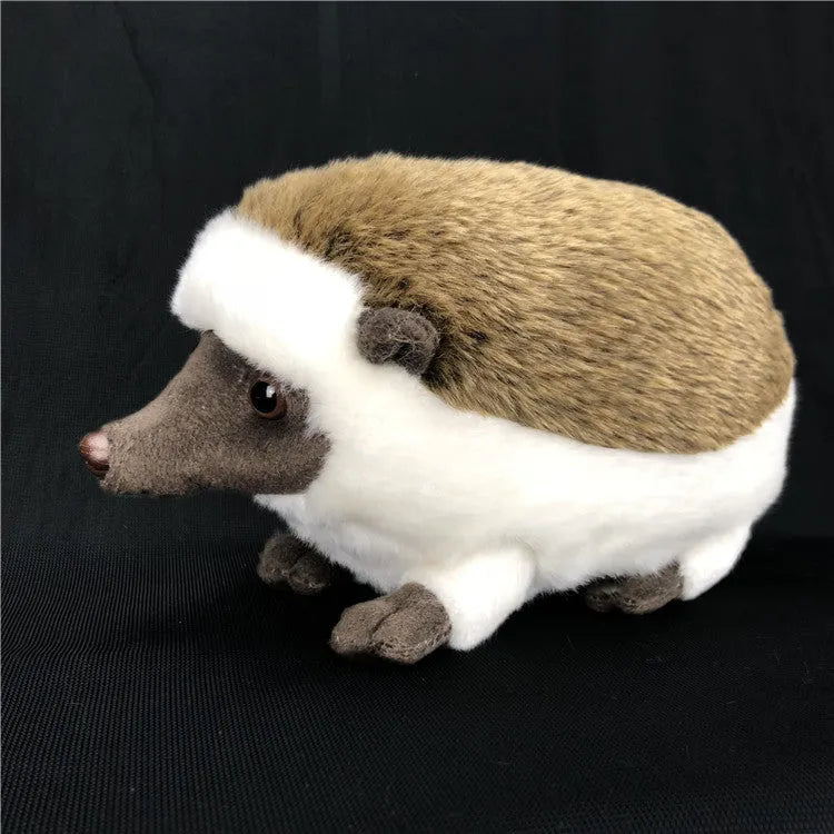Brown simulation animal plush hedgehog toy 24cm tall on white background