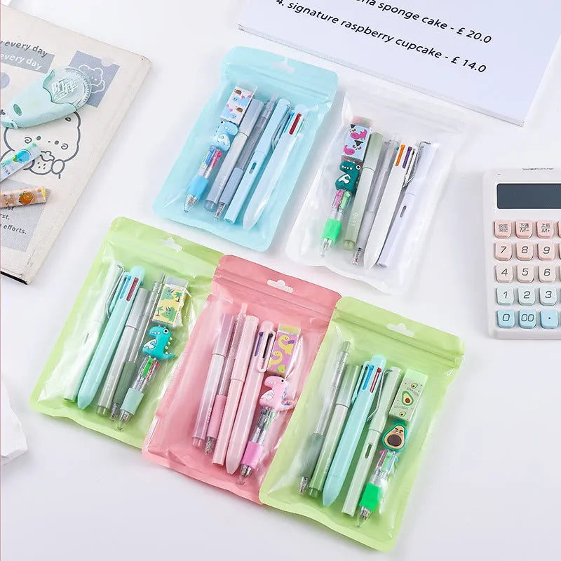Avocado green 6-piece learning stationery set in compact pack