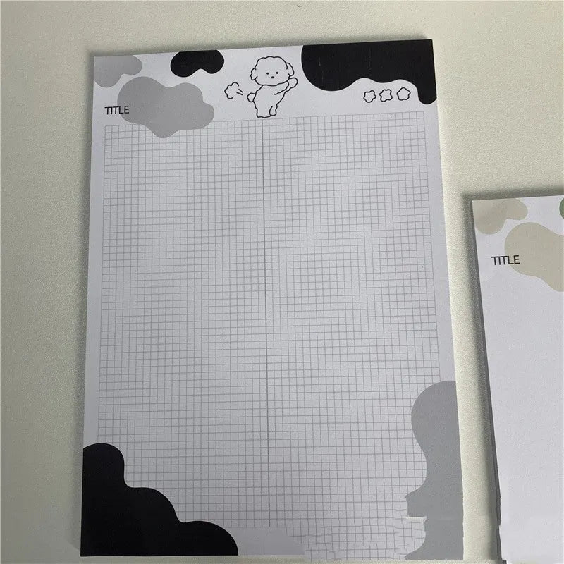 INS Wind Marshmallow Dog themed B5 sticky note paper pad in open pack showing sheets.