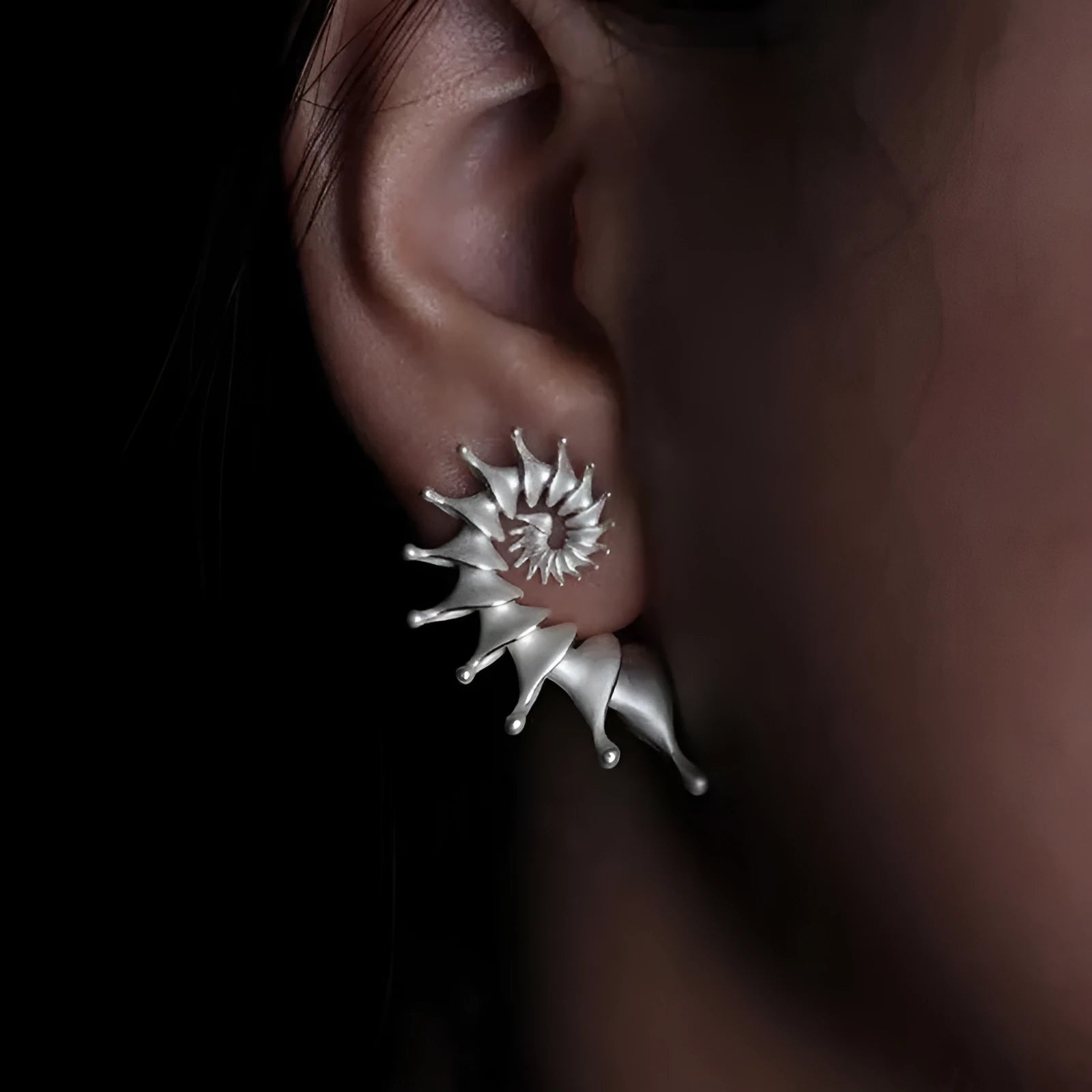 Alloy conch stud earrings with three-dimensional matte electroplated finish and irregular shape