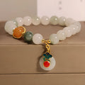 Women's ice jade crystal bracelet with xiangyun peace jade buckle and pearl accents