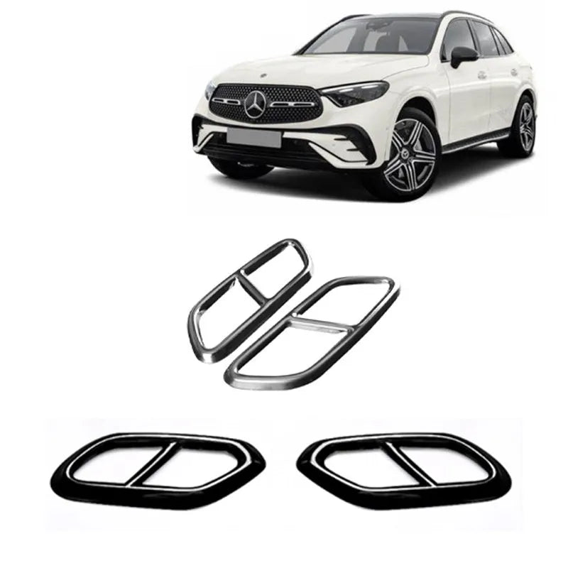 Silver aluminium alloy tailpipe cover for 2019-2023 Mercedes-Benz A-Class, pair set on car exhaust