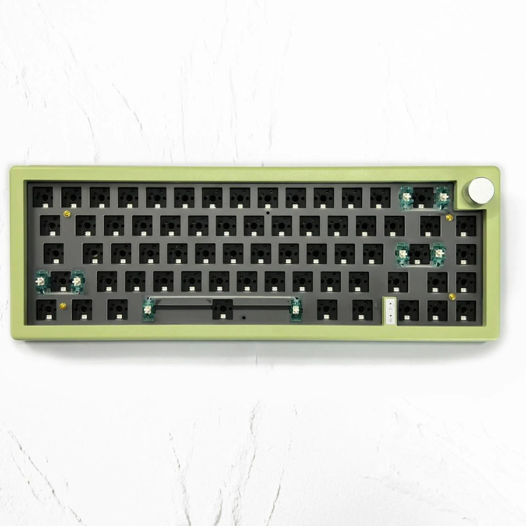 DIY mechanical keyboard kit with RGB lighting and rotary knob in seven colour options