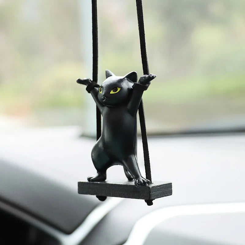Resin cat pendant car hanger with adjustable rope in five colour variations