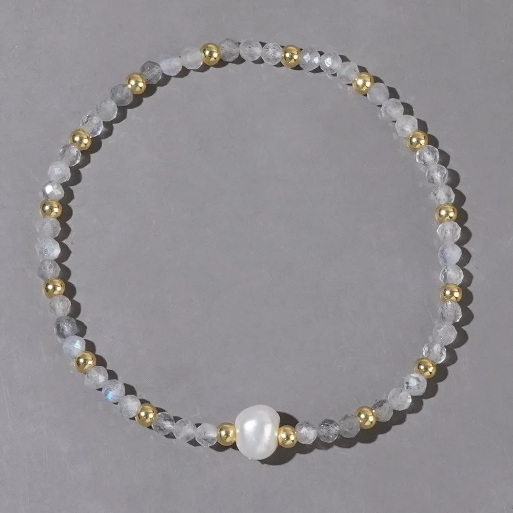 Natural stone geometric bracelet with elliptical elements showing colour variations BB24071801A to O