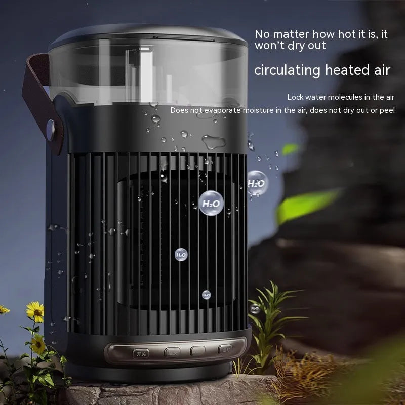 Black portable PTC ceramic heater and humidifier unit with front control panel.