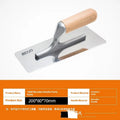 Stainless steel putty scraper with wooden handle showing three blade size options