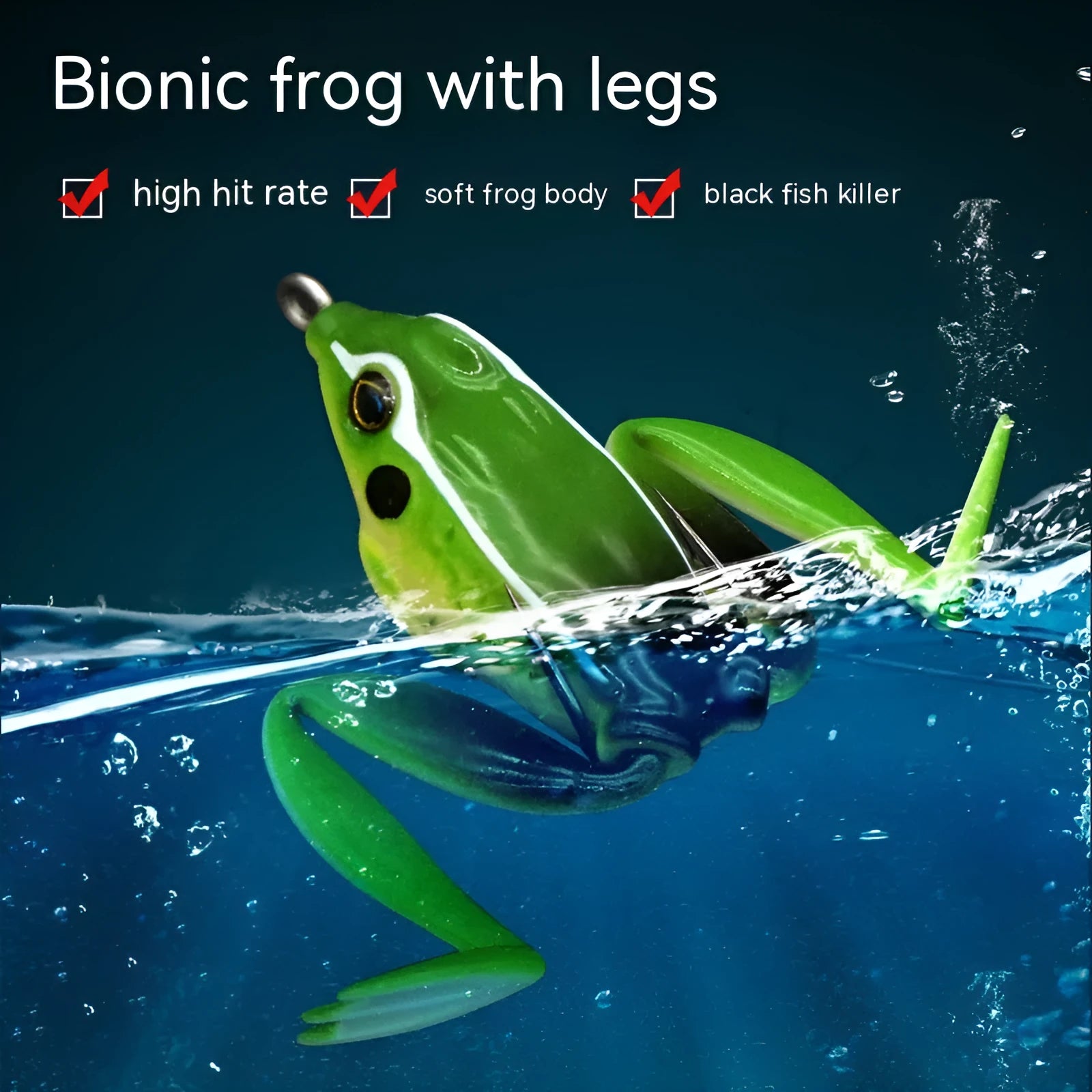 Luya fishing artificial lure with bionic frog snake head design and double hooks in black with yellow dots colour