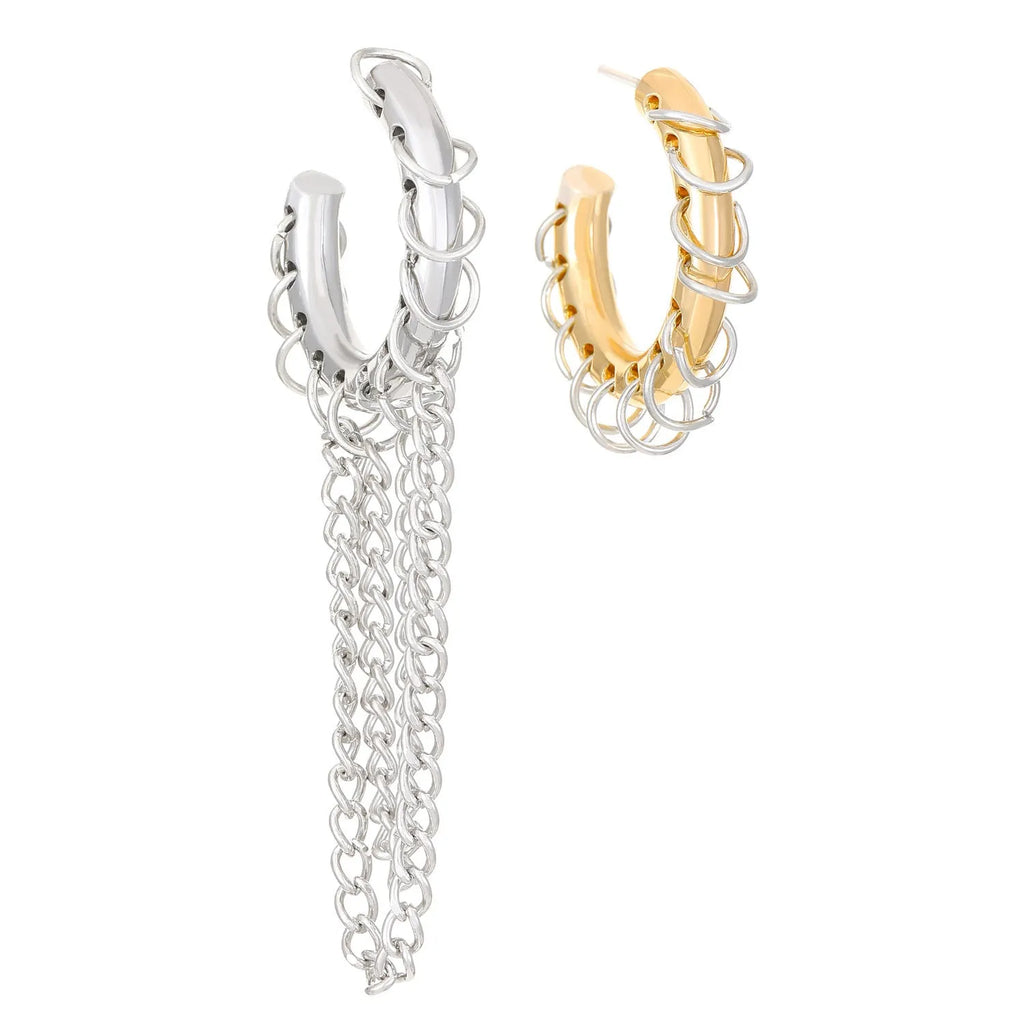 Punk exaggerated long tassel colour collision earrings alloy geometric round shape
