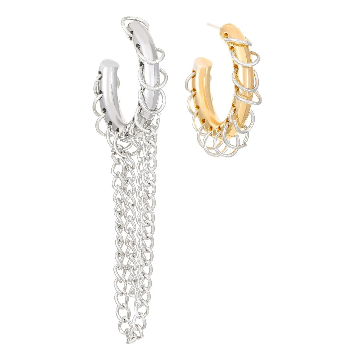 Punk exaggerated long tassel colour collision earrings alloy geometric round shape