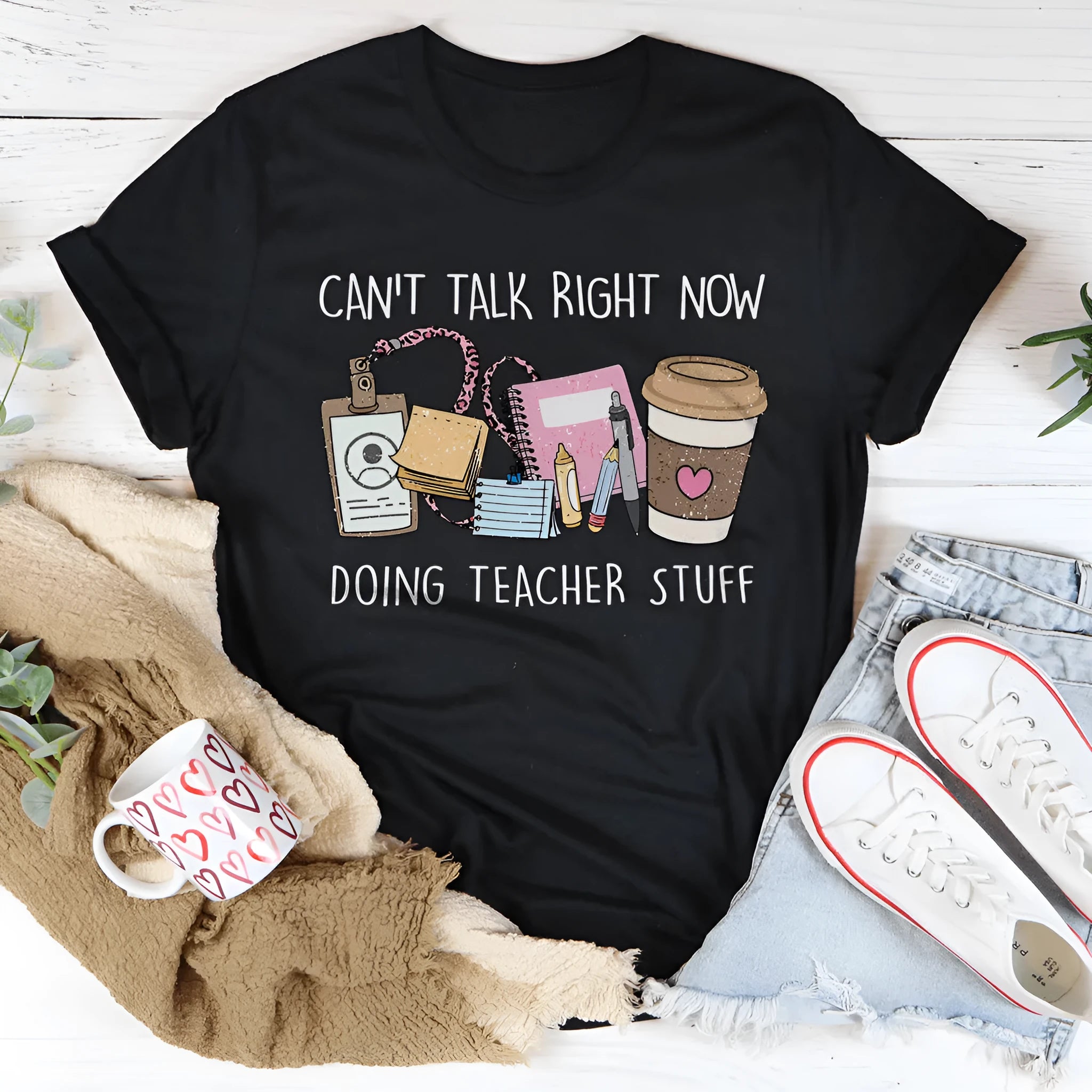 Black cotton summer T-shirt with loose straight cut and short sleeves