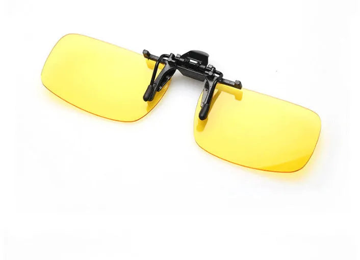 Plastic clip-on sunglasses overlay for prescription glasses, shown in large size with grey tinted lens.