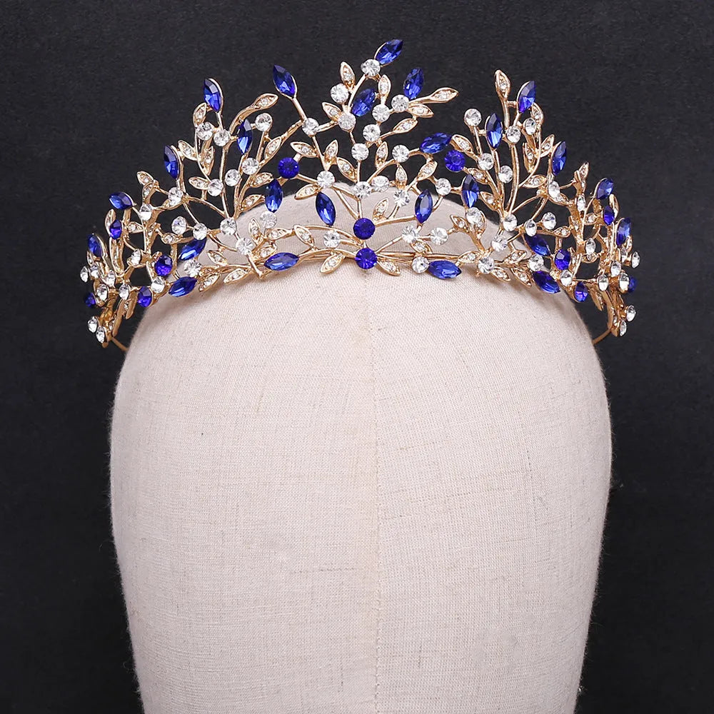 Vintage rhinestone headdress crown in alloy, 15 x 6.5cm, with green phantom quartz crystal and electroplated finish, shown in gold white.