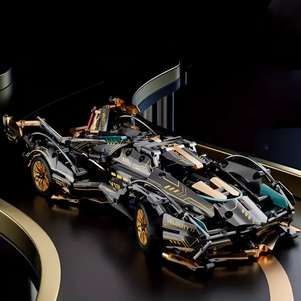 Remote control building blocks sports car racing toy on a plain background