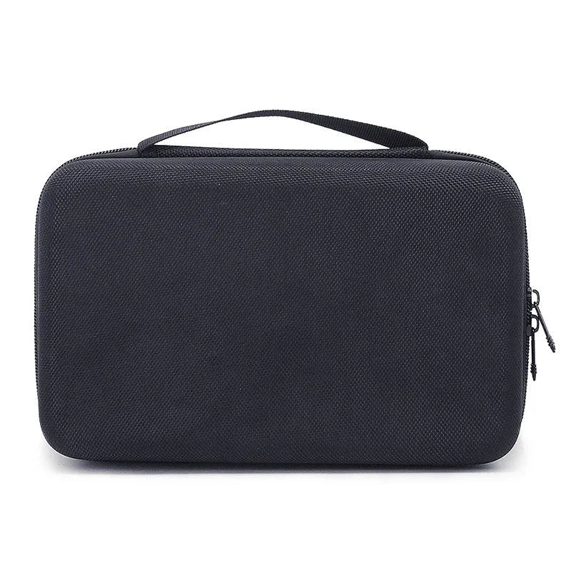 EVA hard shell motorcycle charger storage bag in black with sewn construction, side view interior showing padded interior