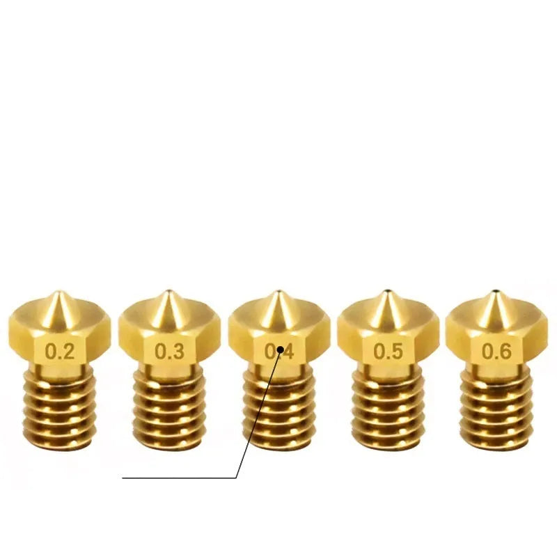 Brass 3D printer nozzle with M6 thread, shown next to a ruler for scale displaying 12.5mm length.