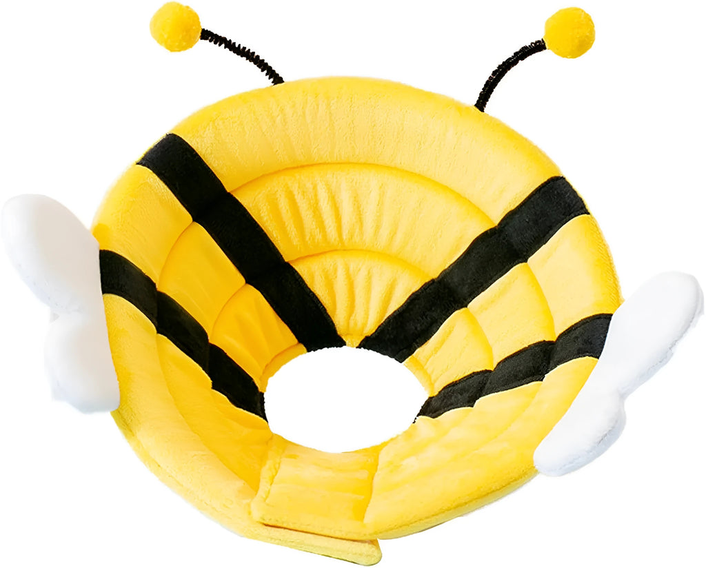 Soft bee-design cat cone collar with Velcro closure in adjustable sizes