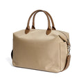 Black waterproof nylon simple shoulder bag with shoulder strap, shown next to light khaki colour option.
