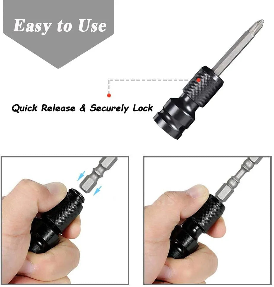 Scaling bit holder with telescopic sleeve for electric wrench square to hexagonal handle conversion