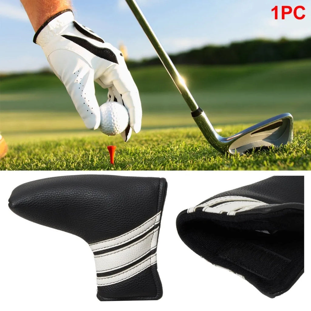 Black PU leather golf putter cover sleeve for protecting club head and shaft.