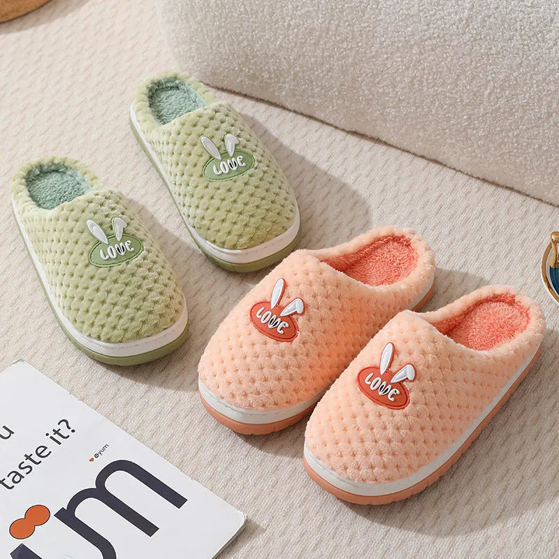 Women's rabbit plaid artificial fur house slippers with non-slip rubber soles in multiple colours