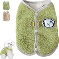 Green coral fleece dog sweatshirt vest with a leash ring on a small dog.