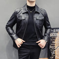 Men's PU leather quilted casual jacket, short length, side seam pockets, nylon lining, regular fit.