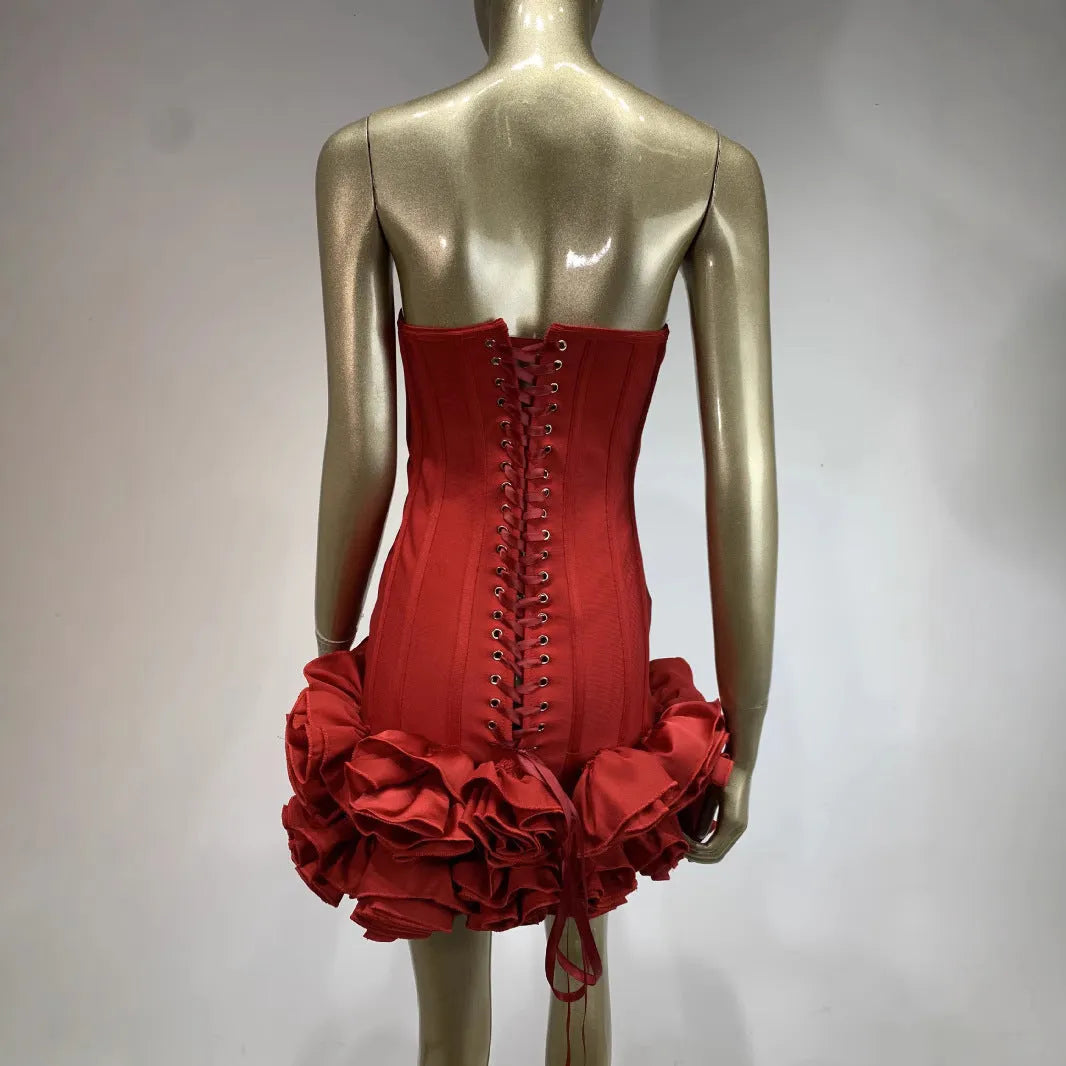 Women's solid colour polyester dress with mid waist in red, white, or black options