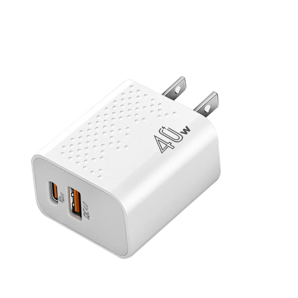Dual-port USB charger 40W with European and American standard plugs in white and black colour options