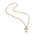 T-shaped buckle handmade imitation pearl necklace women's fashion pearl chain pendant