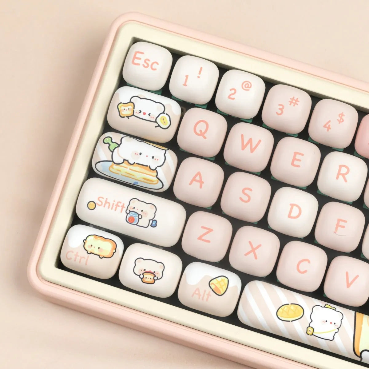 MOG profile PBT keycap full set with bread bear thermal sublimation design for mechanical keyboards