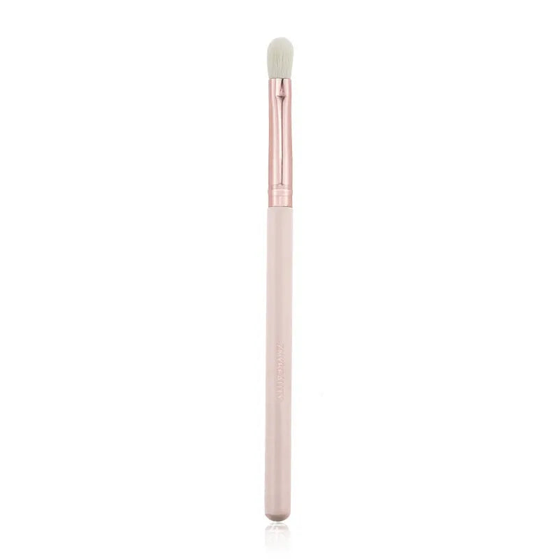 26 pink makeup brushes with wooden handles in a portable PU case