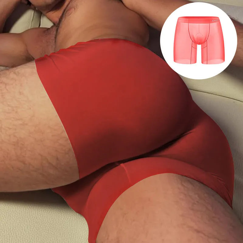 Seamless sports boxer shorts for men in orange colour showing low-waist design and hip-lifting cut