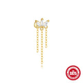 S925 sterling silver geometric kite earring with rhinestone chain tassel, shown in a gold colour variant.